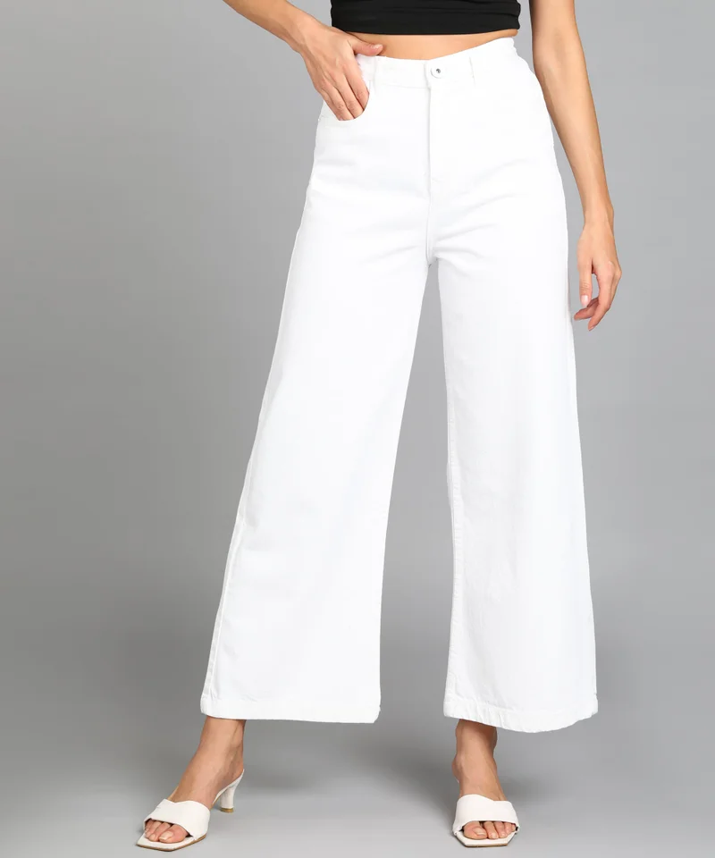 Urbano Fashion  Urbano Fashion Women's White Regular Fit Wide Leg Washed Jeans for Women | Best Price UAE